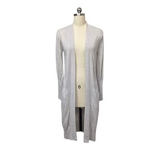 BROWN ALLAN Womens Grey Fine Merino Wool Cashmere Long Cardigan Sweater Sz Small